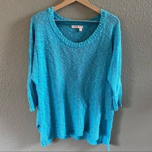 Fresh Produce lightweight tunic sweater 3/4 dolman sleeve relaxed turquoise blue